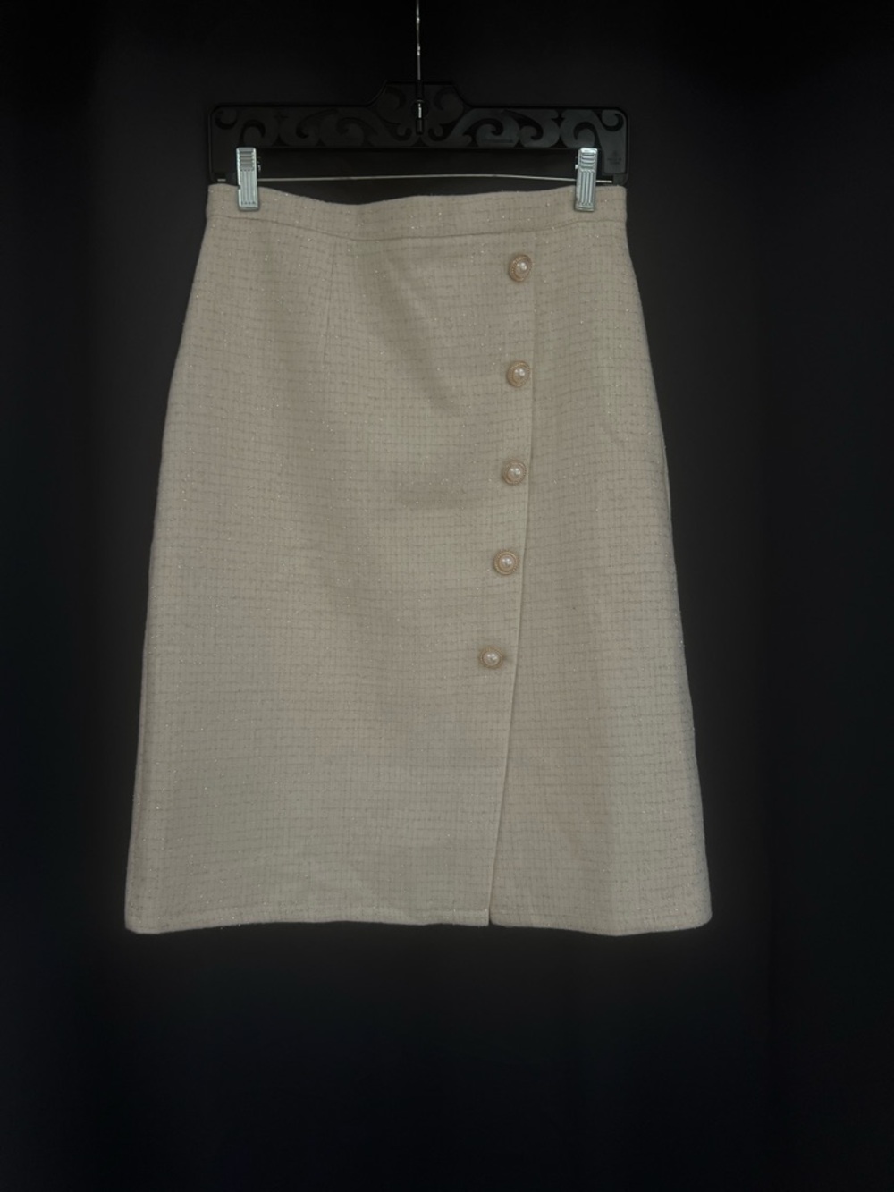 Allegra K Cream Textured Button-Detail Pencil Skirt